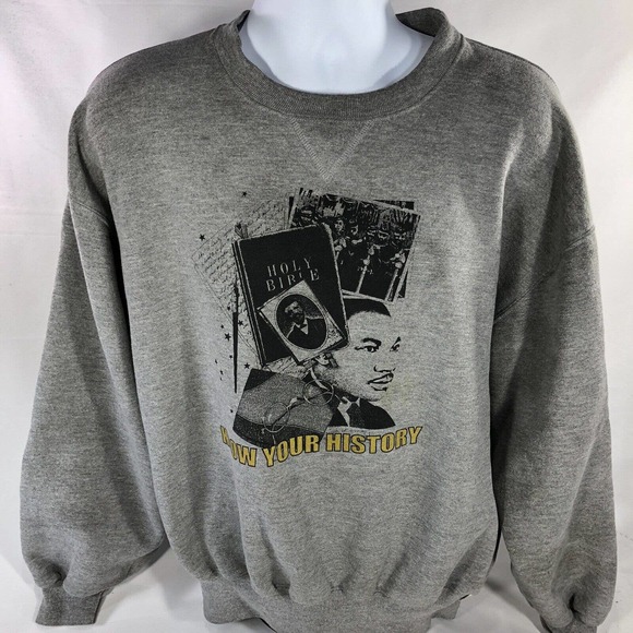 VTG MARTIN LUTHER KING JR SWEATSHIRT ADULT XL DOUBLE SIDED GRAY DISCOLORED - Picture 1 of 15